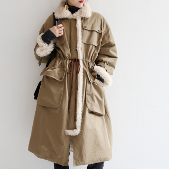 無地長袖定番ファッション北ヨーロッパ系フェミニンボタンロング秋冬折り襟ジッパーダウンジャケット・綿コート
