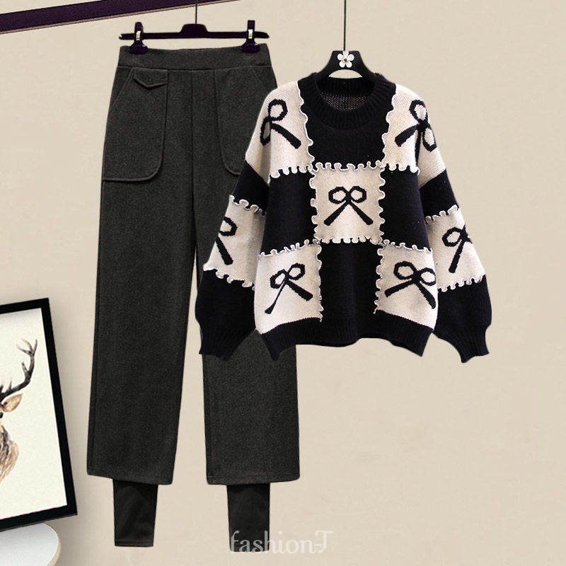 ブラック/セーター+グレー/パンツ