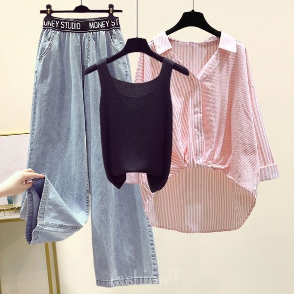 ブラック/キャミソール+ピンク/シャツ+パンツ