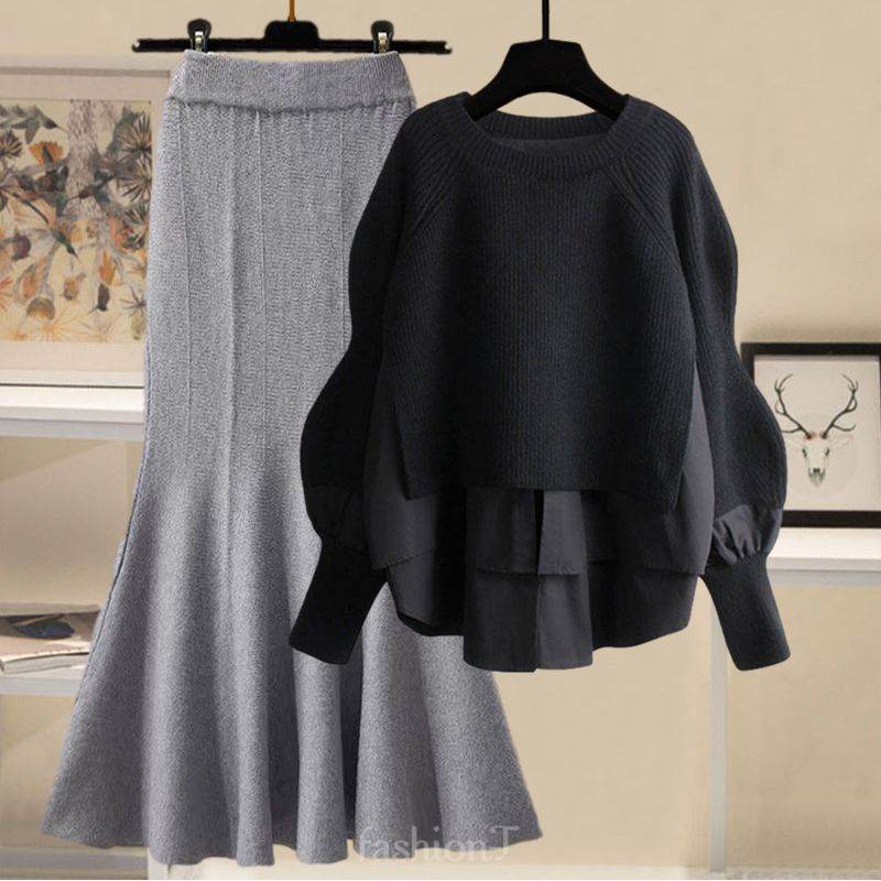 ブラック/セーター＋グレー/スカート