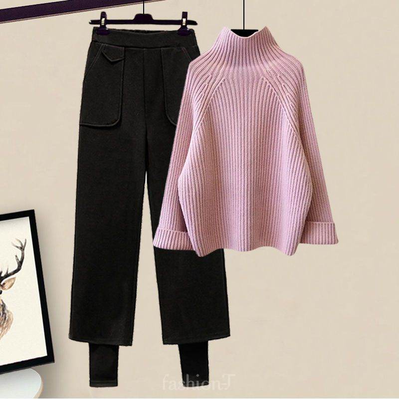 ピンク/セーター+ブラック/パンツ/セット