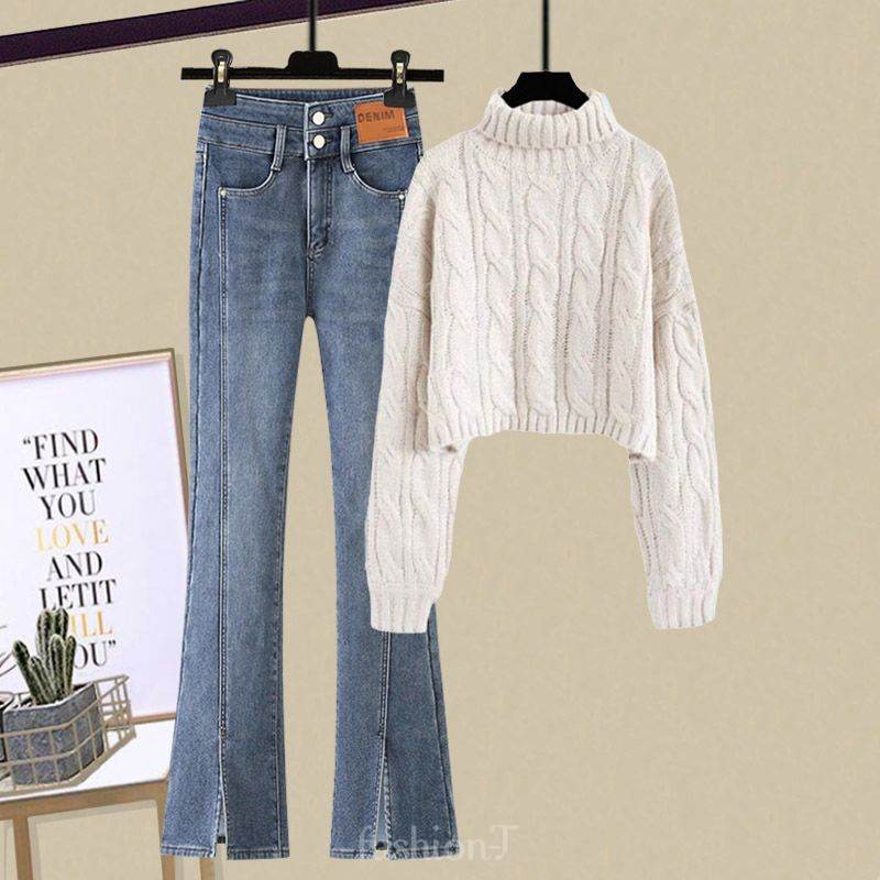 ホワイトセーター+ブルーパンツ/セット