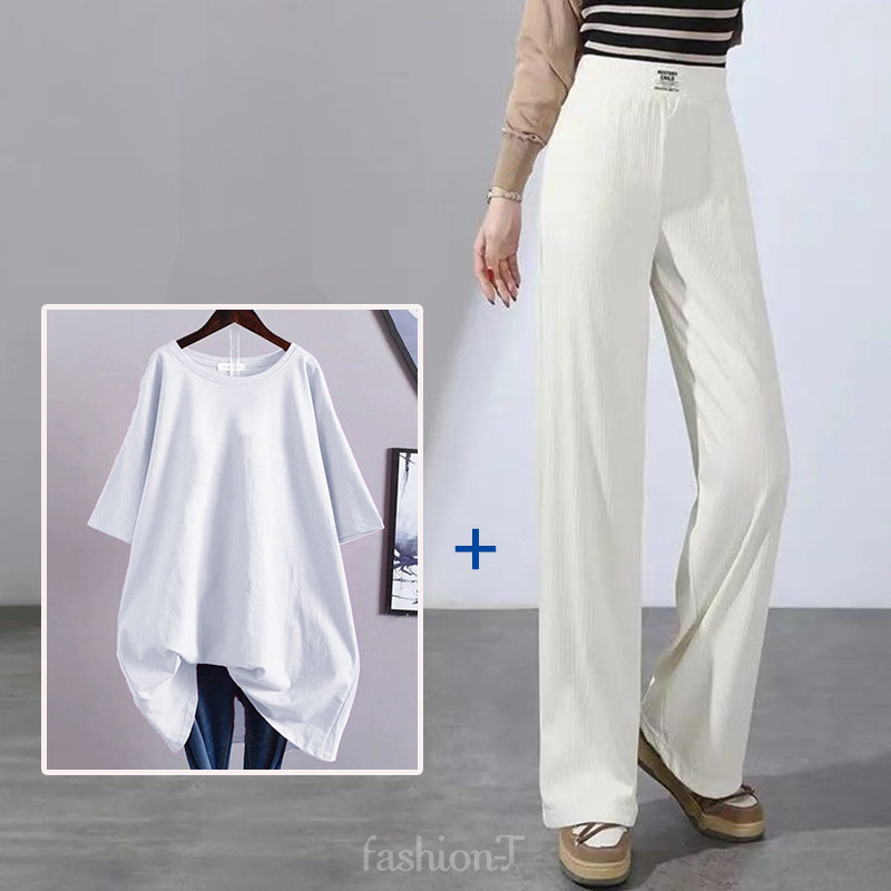 アイボリー/パンツ+ホワイト/Tシャツ