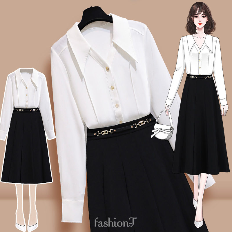 ホワイト/シャツ+ブラック/スカート