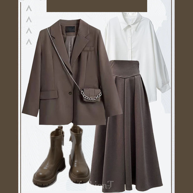 コーヒー/スーツ+ホワイト/シャツ+コーヒー/スカート